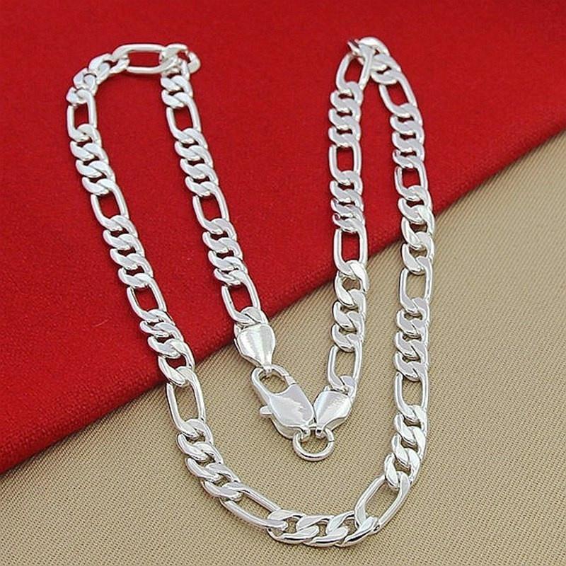 Wholesale 925 Sterling Silver Men Flat Sideways Chain Necklace 4MM 16"-30"