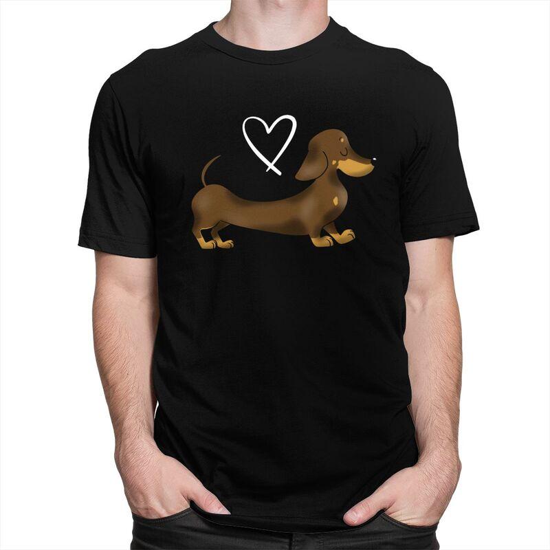 Custom Dachshund Love T Shirt for Men Tshirt Leisure Tees Short Sleeves Wiener Badger Sausage Dog Tshirts Slim Fit Clothing