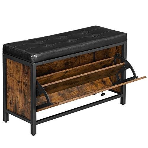 Lavice na boty Polstrovaný organizér na boty s výklopem Skříňka na boty na 6 párů bot Ocelový rám Průmyslový design Vintage Br