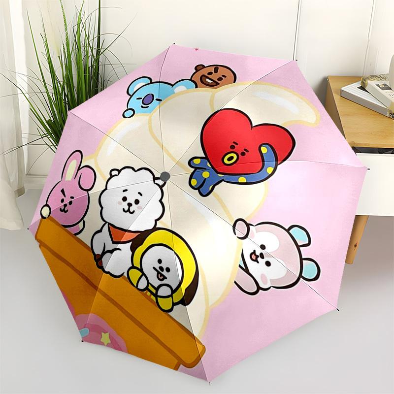 

1 шт. Зонт BT21 для улицы - Автоматическое открытие и закрытие, Портативная 3-складная конструкция, Железный каркас с 8 ребрами, Идеальный подарок для фанатов, Путешественников, D