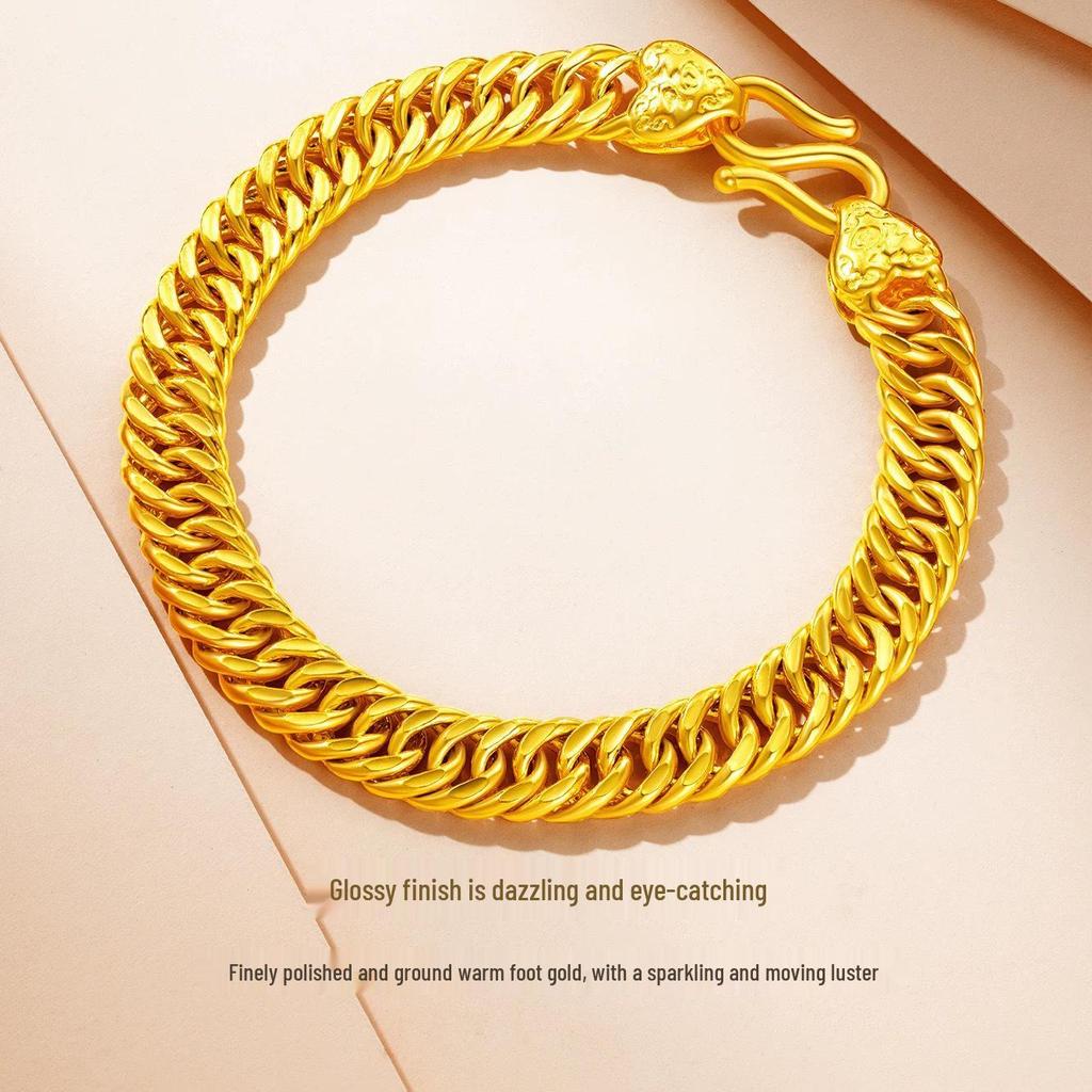Men's Imitation Gold Boss Chain Whip Bracelet with Long-Lasting Color Retention - Stylish and Domineering Fashion Accessory.