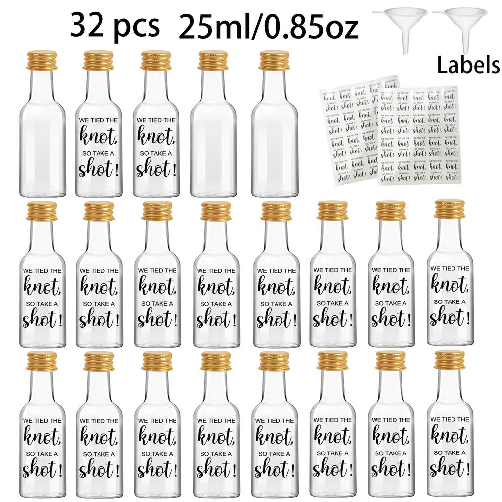 32pcs Mini Plastic Bottles with Labels and Caps,for Bridal Shower Party Favors, DIY Drinks,Welcome Gifts,party Supplies,birthday