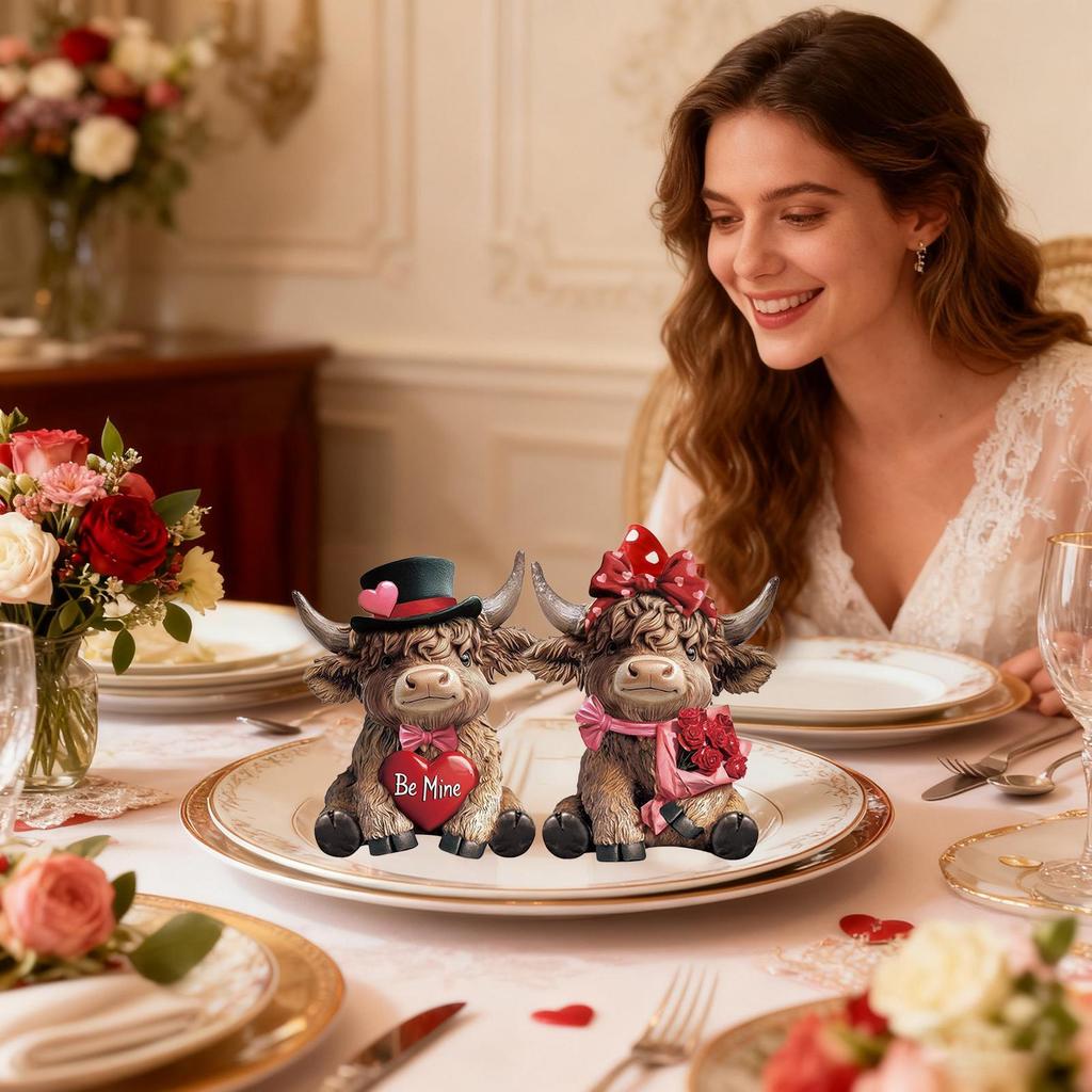 Mini Cow Figurines Valentine's Day Romantic Calf Decorations 2 Piece Animal Statues For Home Decor For Him Her Wedding Farmhouse