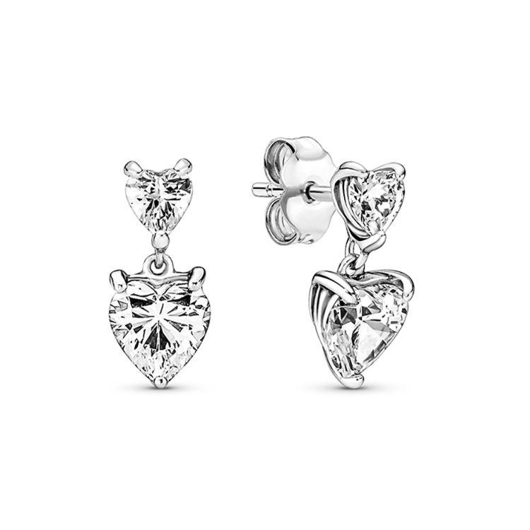 Pandora Shining Double Heart 925 Silver Earrings Women earrings 291199C01 Silver,F