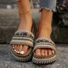 Women's Fashion Ethnic Style Platform Slippers Women's Bohemian Twine Large Size Beach Slippers