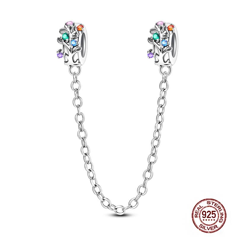 Star Moon Slide Safety Chains Charms 925 Sterling copper Heart Evil eyes Silicone Spacer Beads Fit Original Bracelet DIY Zircon