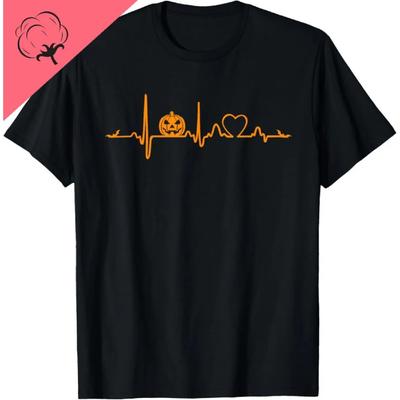 Pumpkin Heartbeat Halloween T-Shirt Print Original Design Gifts T Shirts Print On Demand Cotton Camiseta Hombre