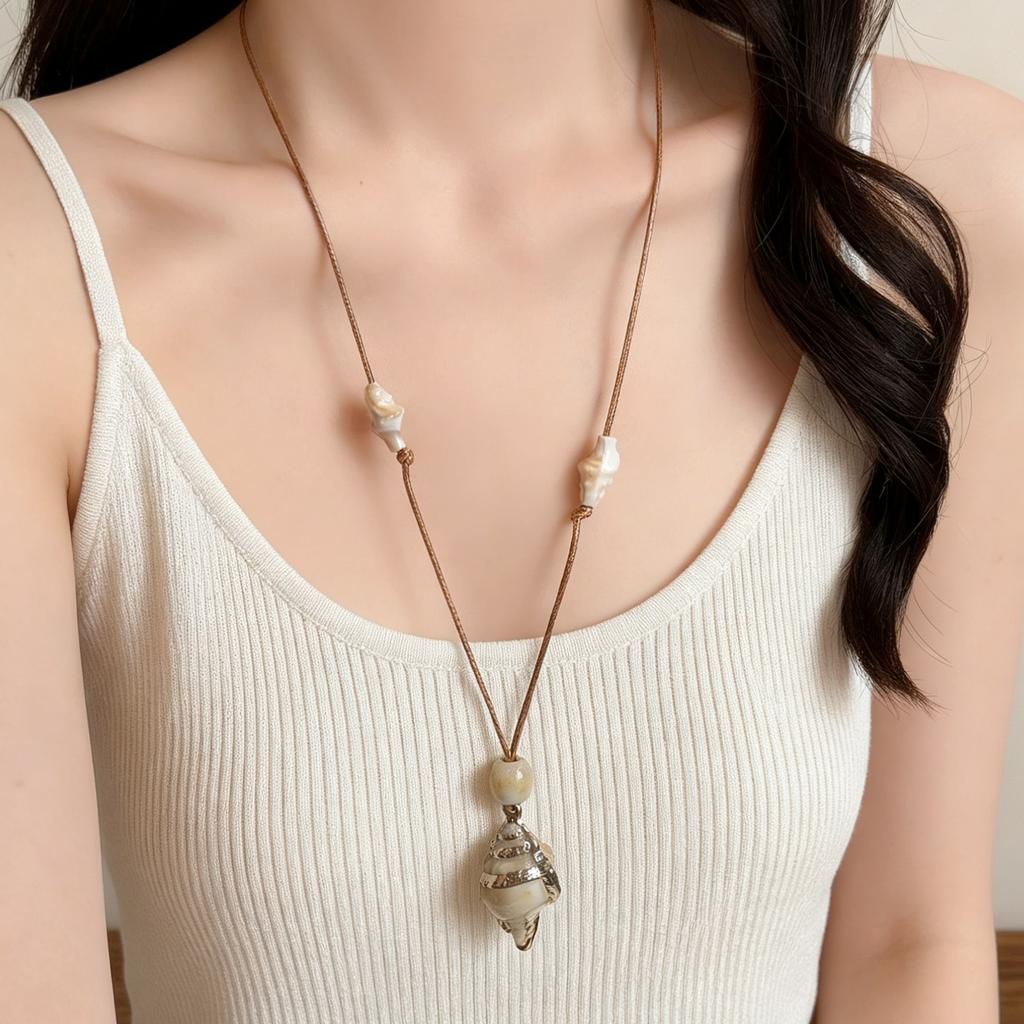 2026 Summer Bohemian Sea Star Shell Beads Pendant Long Rope Necklace For Women Trendy Beach Seaside Vacation Jewelry Accessories
