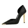 Scarpe Donna Stile Nazionale da Banchetto Tacchi Alti Tacco Sottile Bocca Bassa Laterali Vuote Raso Metallo Punta Appuntita Scarpe Singole