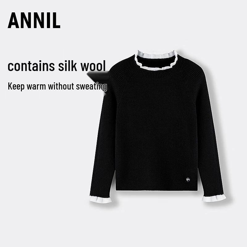 Annil Girls Mid-Neck Long Sleeve Knit Sweater 120cm