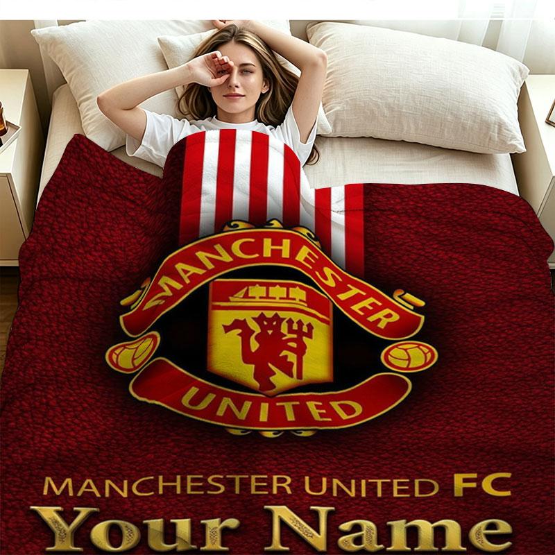 1PC Manchester United F Custom Name Patterned Flannel Blanket Suitable For All Seasons for Home Decor Warmth and Comfort Gifts Holiday Present