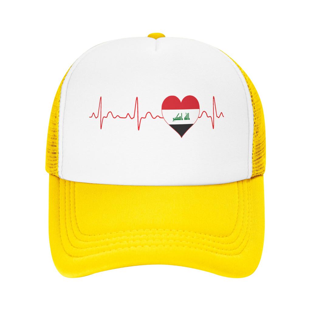 Iraq Flag Heartbeat EKG Mesh Baseball Caps Unisex Outdoor Trucker Hat Hats Adjustable Summer Trucker Cap