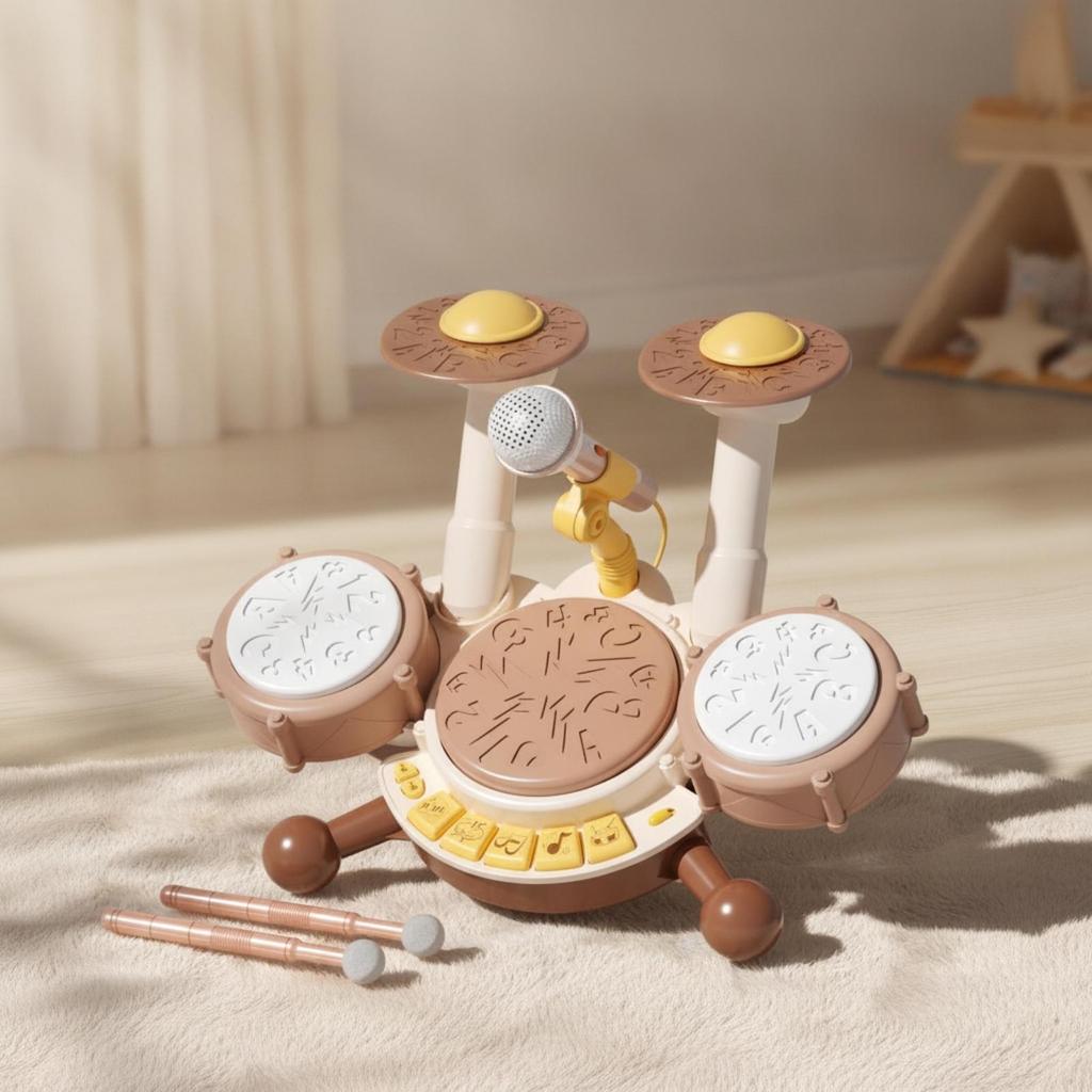 Children's Multi-Drum Musical Toy Soft Mallets Drum Station with Voice Pick-Up