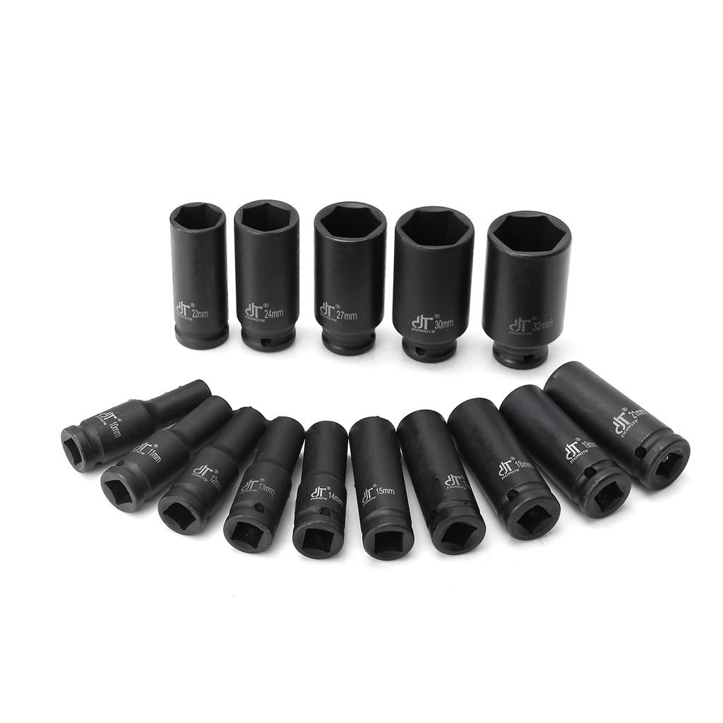 10-32mm 1/2" Inch Drive Deep Impact Metric Socket Set Air Garage Sockets 15pc Black