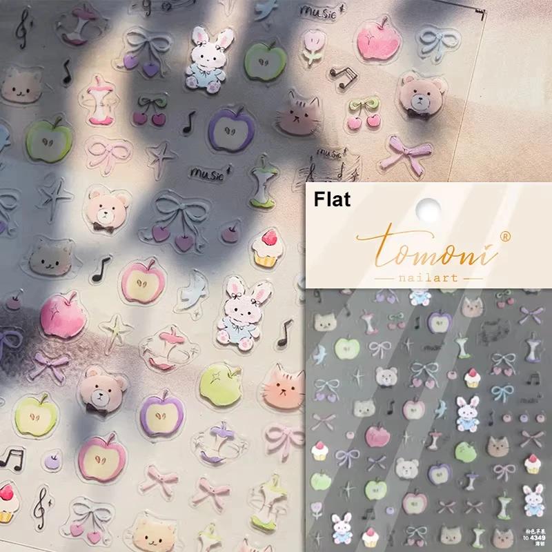 5D Cute Rabbit Love Peach Blossom Flower Yellow Nail Art Stickers Bowknot DIY Self Adhesive Rhinestone Manicure Decals