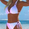 1011 New European and American Split Printing Splicing Neck Women's Split Swimsuit Bikini Suit Sexy