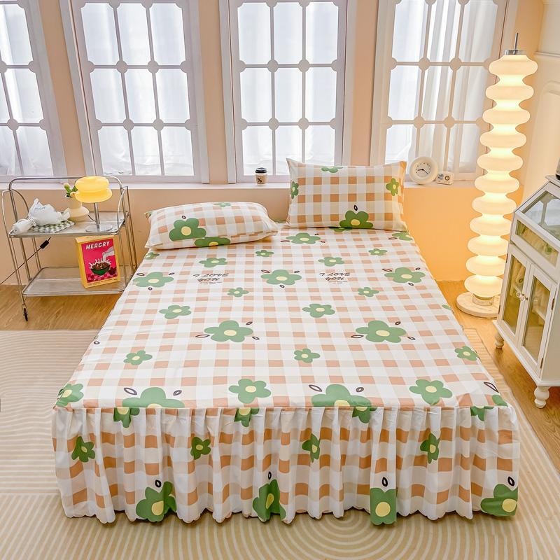 Soft Bed Skirt Printed Bed Cover with Rufffles Simple Style Mattress Protector falda de cama Lace Bed Sheets (No Pillowcase)