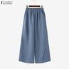 ZANZEA Women Casual Elastic Waist Solid Color Loose Long Pants