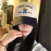 Korean Fashion Cotton Baseball Cap for Men Women, Embroidery Letter Bear Classic Color Block, Perfect for Outdoor Daily Wear