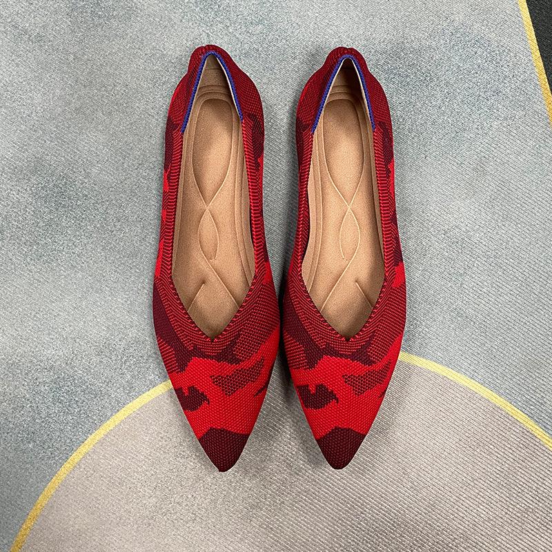 Classic Queen Women's Pointed Toe Fly-Knit Flats, Multicolor, Plus Size 41-43