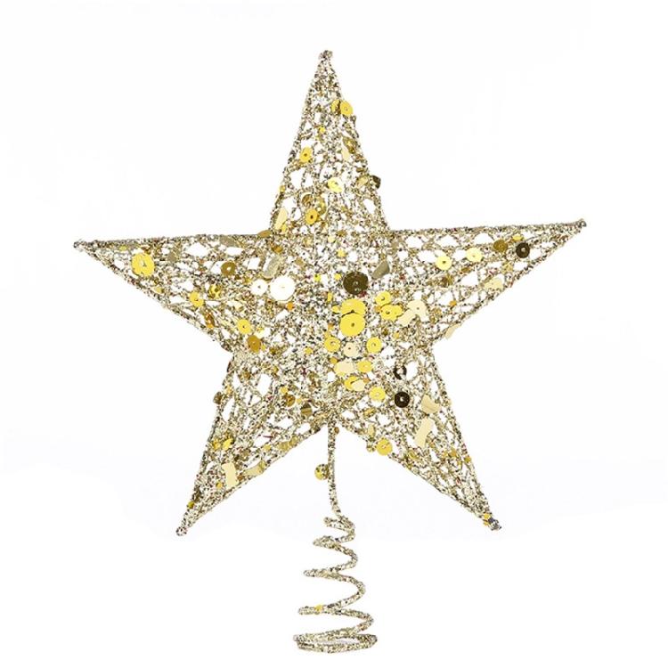 Glimmering Star Christmas Top Decoration 27cm Sparkling Hollowed Metal Star Tree Top For Christmas Tree Ornament