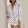 2025 European and American Women Fashion Casual Stripe Contrast Color Patchwork Print Cardigan Shirts Shorts Set