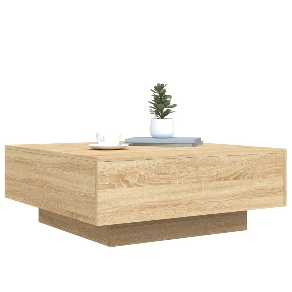 LED Coffee Table, Sonoma Oak, 80x80x31 Cm