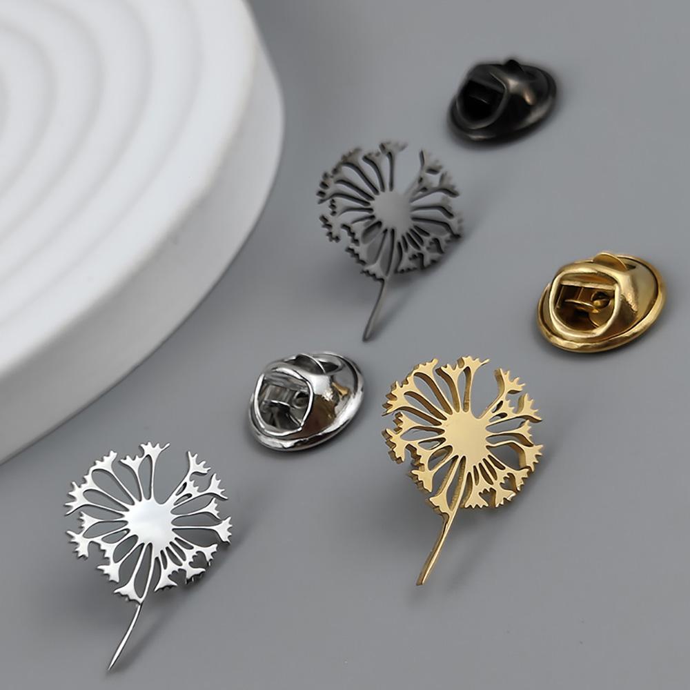 New Dandelion Men's Lapel Pin, Stainless Steel Gold-plated Badge, Punk Style Suit Accessories Black Brooch, Gift for Father