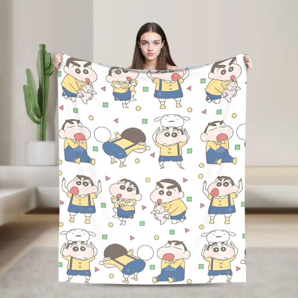 Cute Cartoon Crayon Shin-chan Blanket  Wool Funny Breathable Throw Blankets for Home Textile Decor