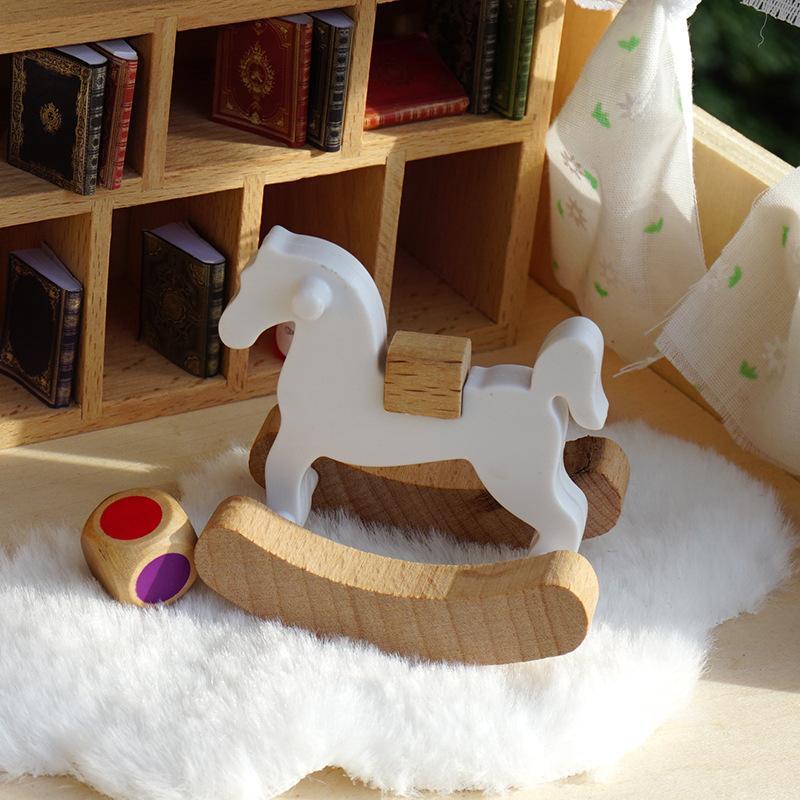 Mini Wooden Horse Toy Model Simple Small Rocking Horse Doll Decor Accessories Dollhouse Ornaments Home Decor