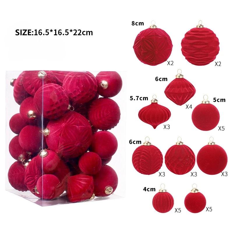 35Pcs Multicolor Flocked Christmas Ball Set Luxury Christmas Home Decoration Short Flocked Balls For Xmas Party Wedding Ornament