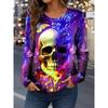 Autumn Halloween Women's Long Sleeve T-Shirt Fun Skull Pumpkin 3D Printed Round Neck Polyester Everyday Casual Shirt