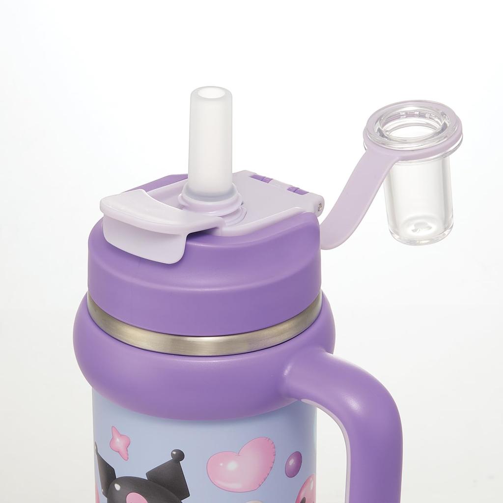 Brčko na pití pro bruslaře s přímým brčkem Sanrio Puffy Balloon Tumbler, 830 ml, Izolovaný, Studený/Horký, Rukojeť, 2-cestný, Na pití, Kuromi, Design, STSTB9-A