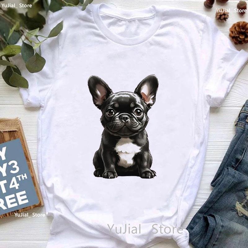 Unisex Cute French Bulldog Puppy Print T Shirt Girls Funny White Tshirt Women Harajuku Kawaii Dog Lover T-Shirt Female