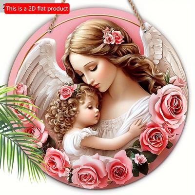 1 Stück 2D Flaches Bezauberndes Engel & Blumen Holzschild - 20cm Perfekt für Valentinstag & Muttertag Dekoration | Vielseitige Wandaufhängung für Zuhause, Büro oder