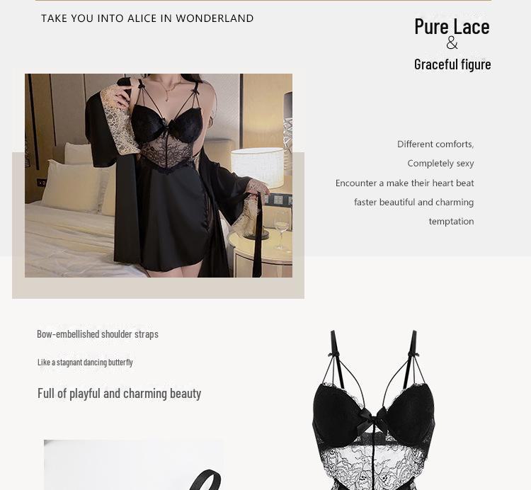 Guiruo Plus Size Pajama Set with Chest Pads & Supportive Straps - Includes Nightdress & Cozy Robe