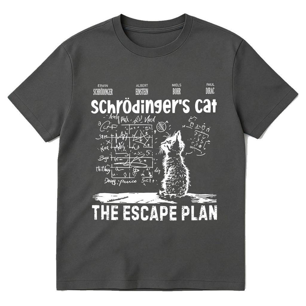 Schrodingers Cat The Escape Plan Tshirt Physics Quantum Mechanics Print Short Sleeved T Shirt Unisex Women Cotton Casual Tshirts