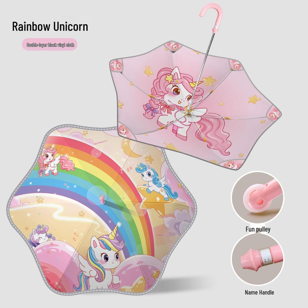 Children's Cartoon Umbrella: Safe, Rounded Corners, Anti-Puncture, Lightweight, Long Handle for Kindergarten & Elementary Boys and Girls.