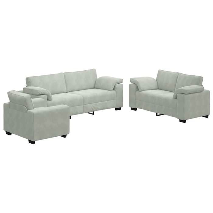 VidaXL 3-piece Sofa Set with Cushions Light Grey Velvet 3324667