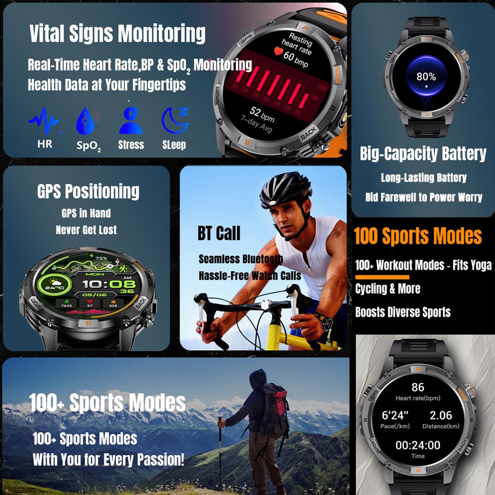 New Professional GPS Sports Smart Watch Outdoor RIDE Run GPS track Swim Watchs Compass 3ATM Sports Bluetooth Call Watch Men