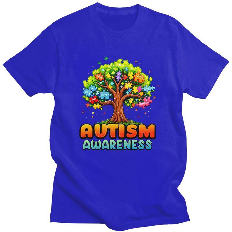 Autism Awareness Tree Teacher T Shirt for Men 100 Cotton Tshirts Casual Streetwaer Short Sleeve Tee Shirt Slim Fit Clothing