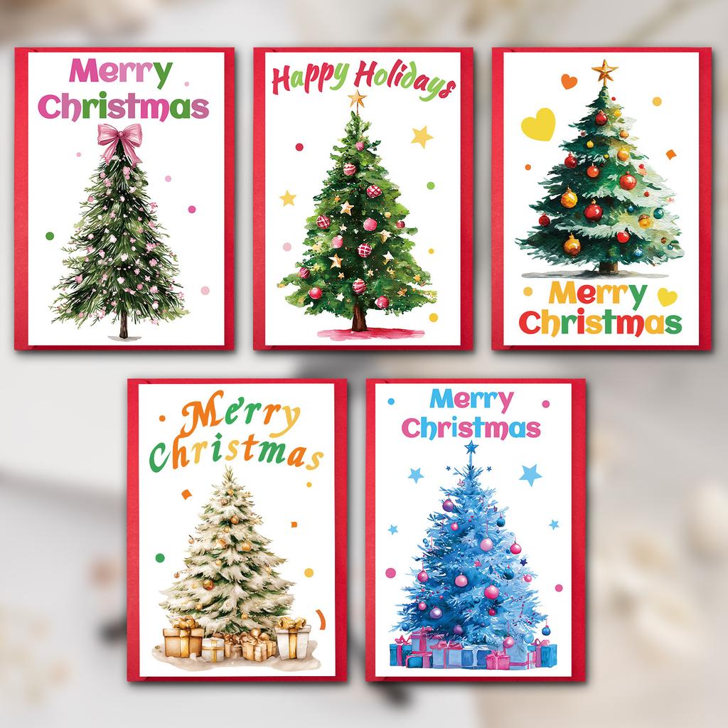 10PCS Large Christmas Greeting Cards with Envelopes, Watercolor Xmas Tree Cards for Holiday & New Year Gifts
