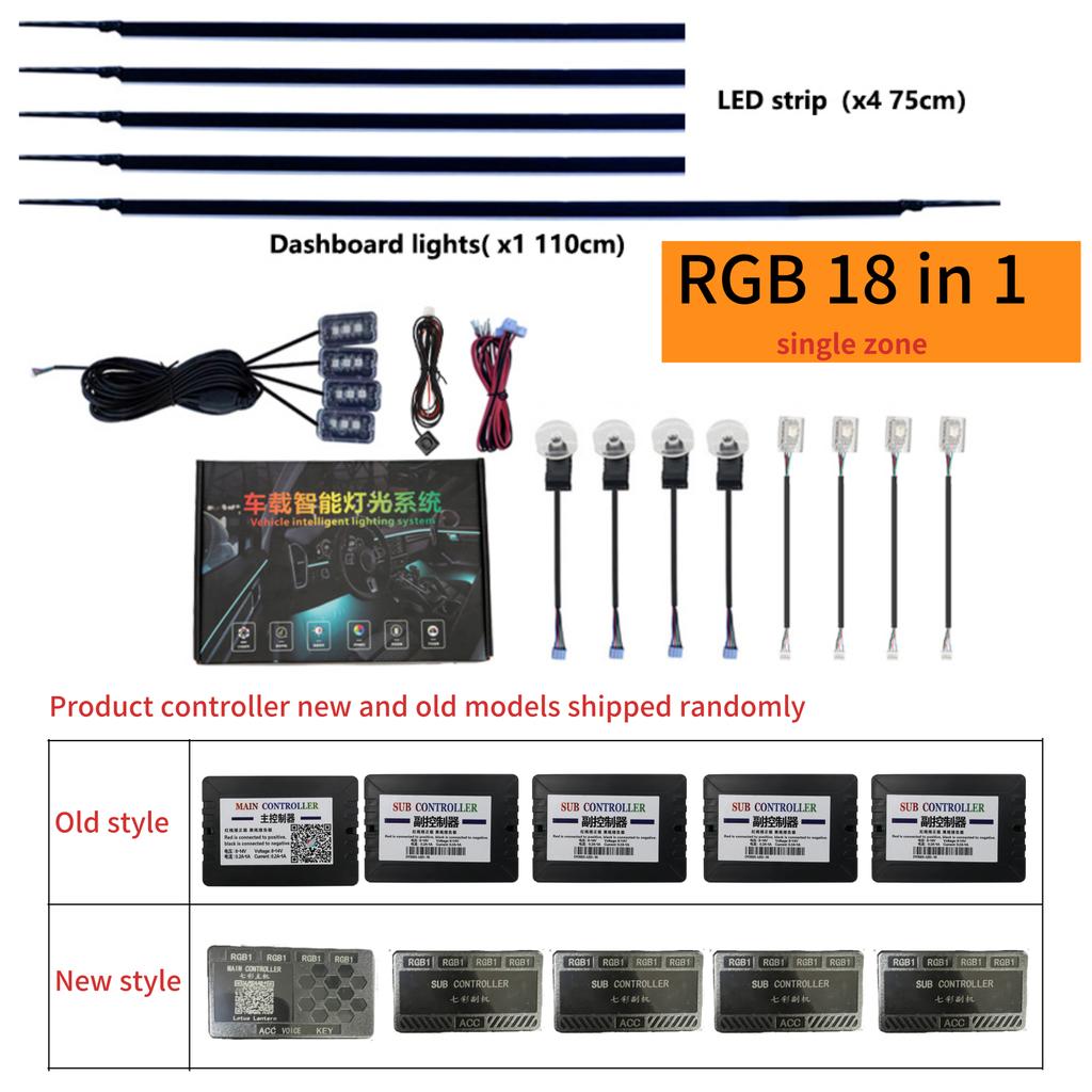 6/18 in 1 RBG 64 Color Car Ambient Lights Interior Acrylic Strip Light Guide Fiber Optic Interior Decoration Atmosphere Lamp