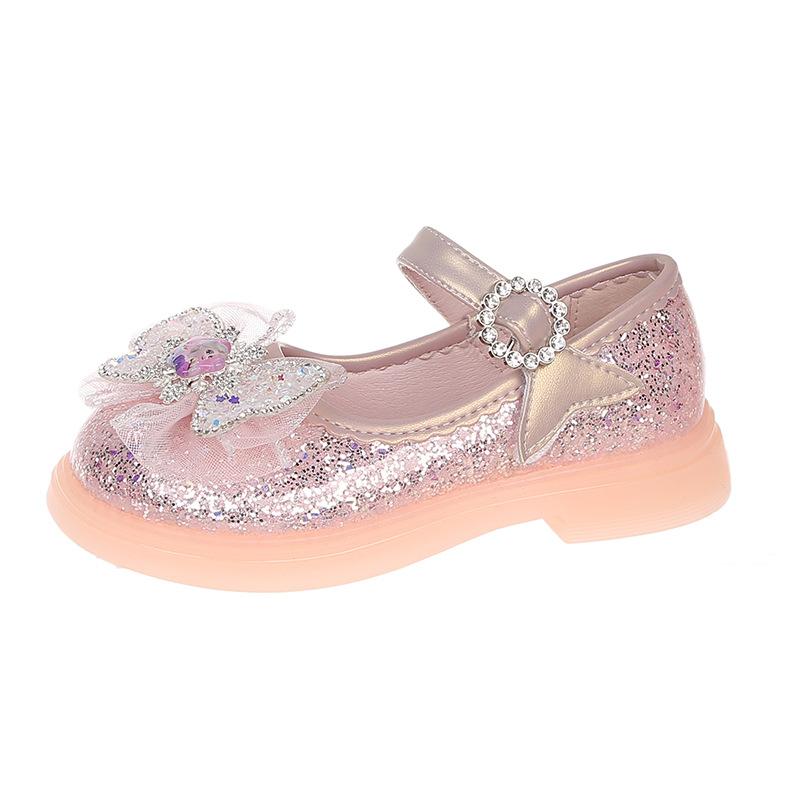 Girls Princess Shoes Spring and Autumn Soft Sole Women's Treasure Small Leather Shoes Sequins Foreign Style Girls Single Shoes Dance Performance Ch