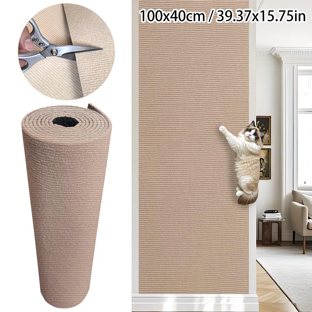 39.37x15.75in Self-Adhesive Cat Scratcher Mat, Sisal-Polyester Furniture Protector, Removable Wall-Mountable for Indoor Cats