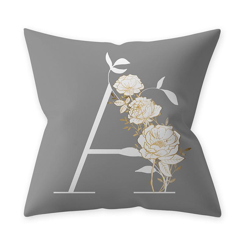 Decorative 45x45 Letter Gray Cushion Customizable Polyester Throw Pillow White Yellow Flowers Pillowcase Nordic Home Decor