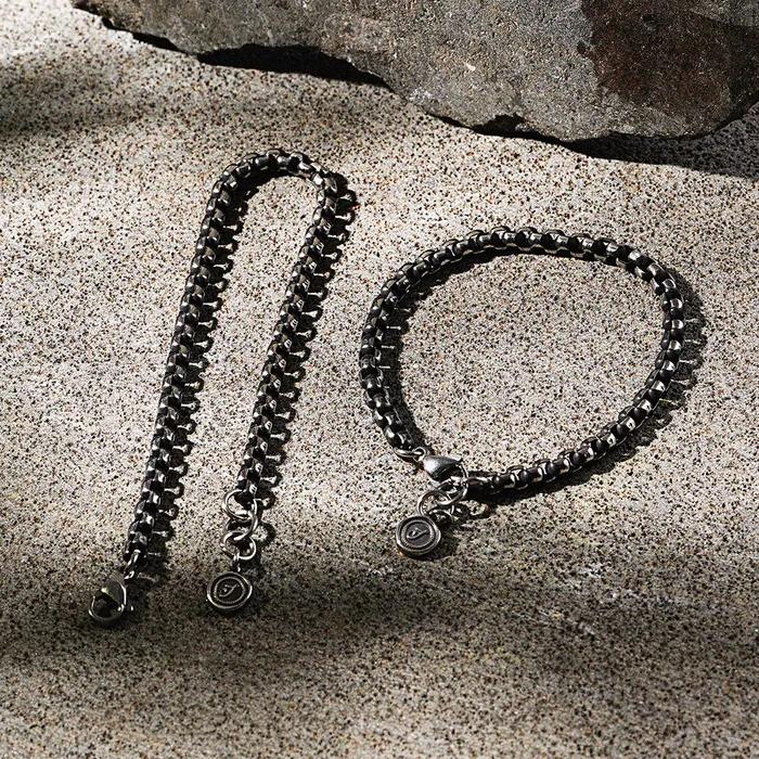 4 Antique Round Cube Slim Chain Bracelet (C2503AC1292_SV)