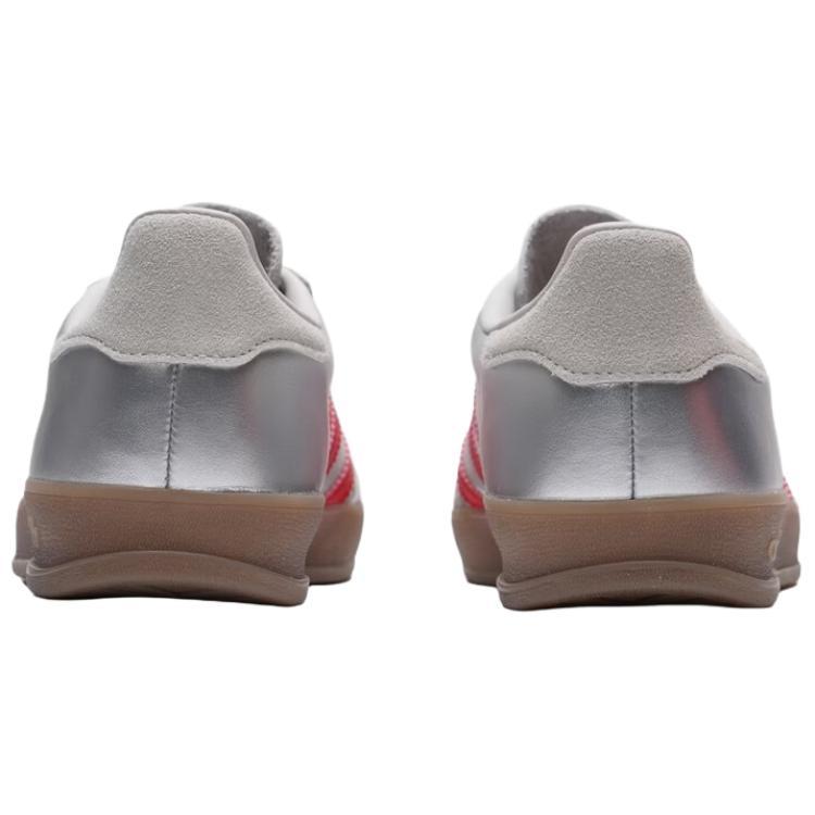 adidas Womens Gazelle Indoor 'Silver Metallic Better Scarlet Grey' (women's sizes) Silver Metallic / Better Scarlet / Grey One Skateboard Shoes