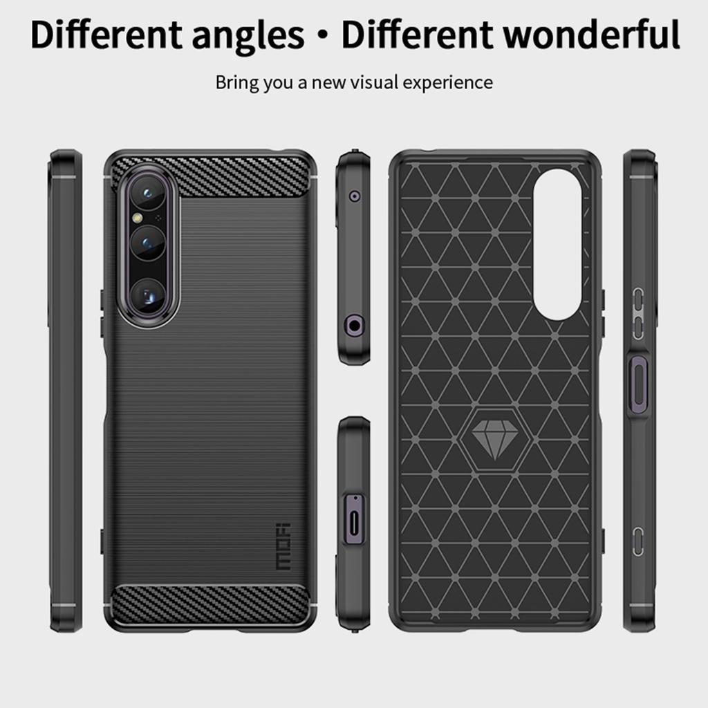 MOFI JK TPU Serie-1 Für Sony Xperia 1 V Kohlefaser Gebürstete Handyhülle Weiche TPU Handy-Rückabdeckung