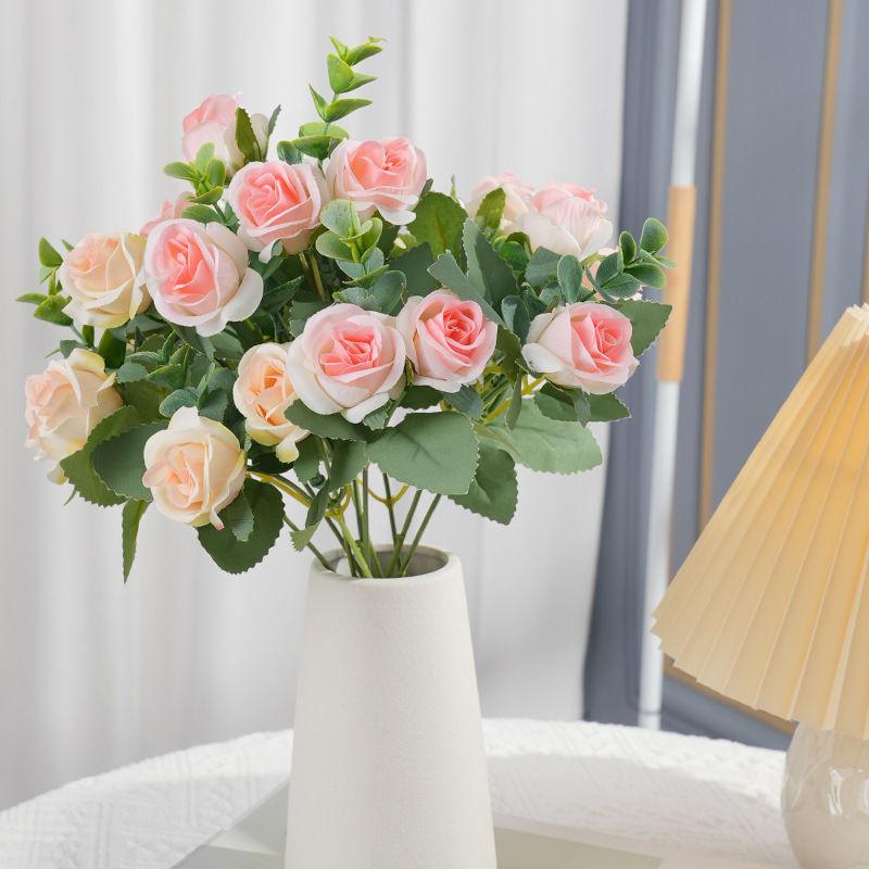 Fiori Artificiali Rosa di Seta Foglie di Eucalipto Bianco Bouquet di Peonie Fiore Finto per Tavolo Matrimonio Festa Vaso Arredamento Casa